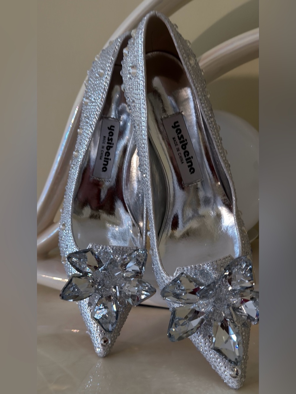 Crystal Embellished Pointed Toe Pumps in Silver - Picture 15 of 16